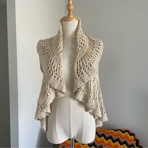 Y2K Crochet Boho Festival Open Cardigan Top